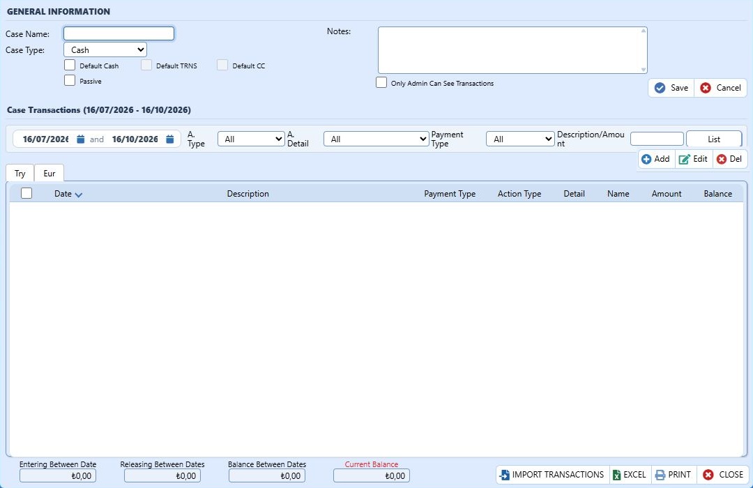 Cash register card: description information, transaction filters, and balance